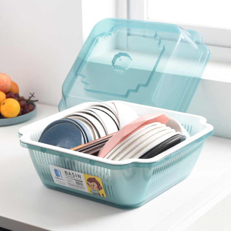 多功能掀蓋式碗盤收納盒 廚房餐具收納箱