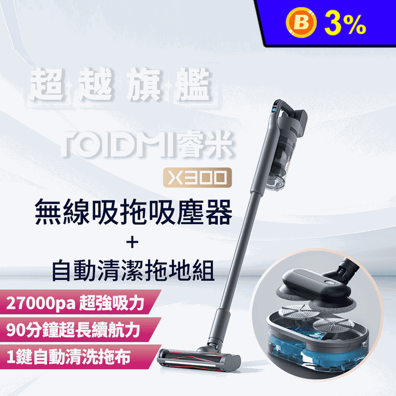 【Roidmi睿米】無線吸拖吸塵器 X300+拖地自清潔組 (業界頂規)