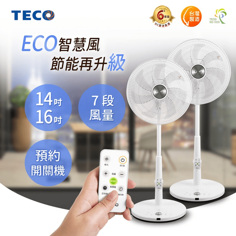 TECO東元 16吋DC馬達ECO智慧溫控遙控立扇 XA1639BRD