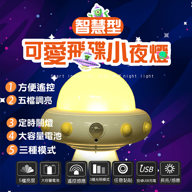 智能飛碟遙控LED小夜燈,今日結帳再打85折!