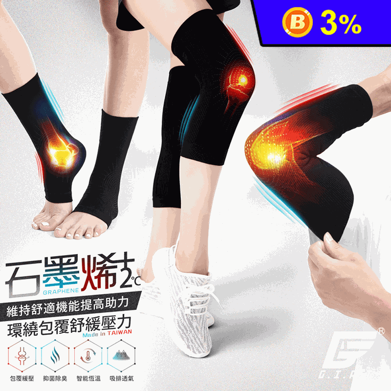 【GIAT】石墨烯遠紅外線男女適用彈力護具 護膝/護肘/護踝套 (穩定關節) 