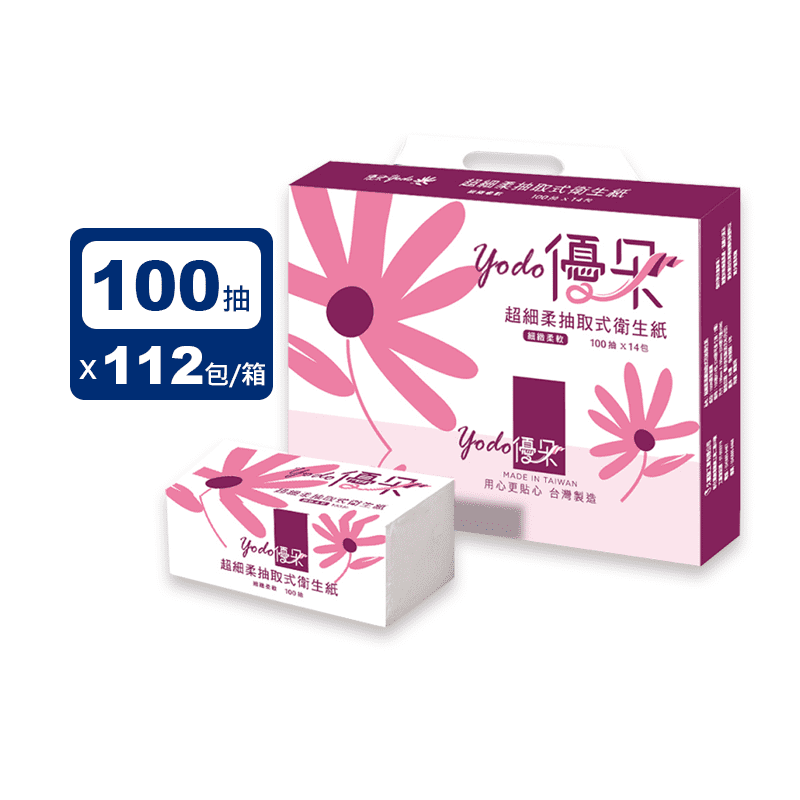 【Yodo優朵】超細柔抽取式花紋衛生紙100抽X112包/箱