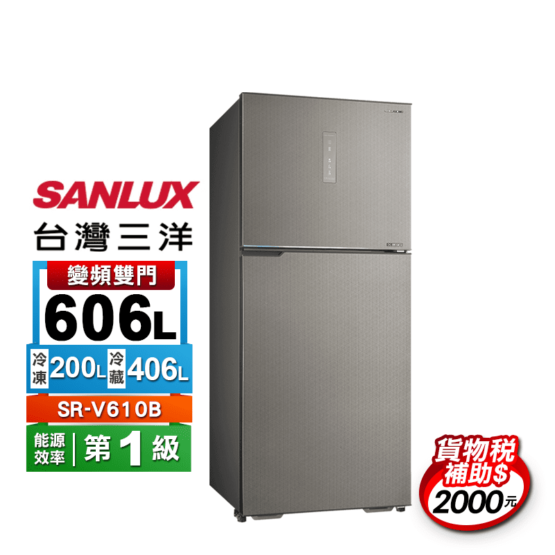 【SANLUX 台灣三洋】606公升一級變頻雙門冰箱(SR-V610B)