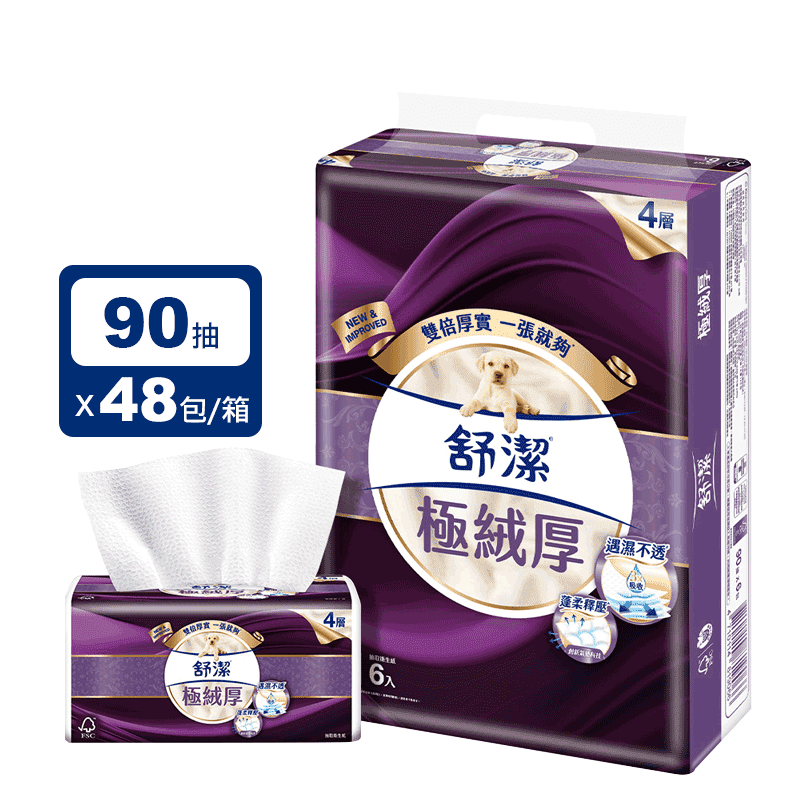 【Kleenex 舒潔】極絨厚抽取式衛生紙(90抽x6包x8串/箱)