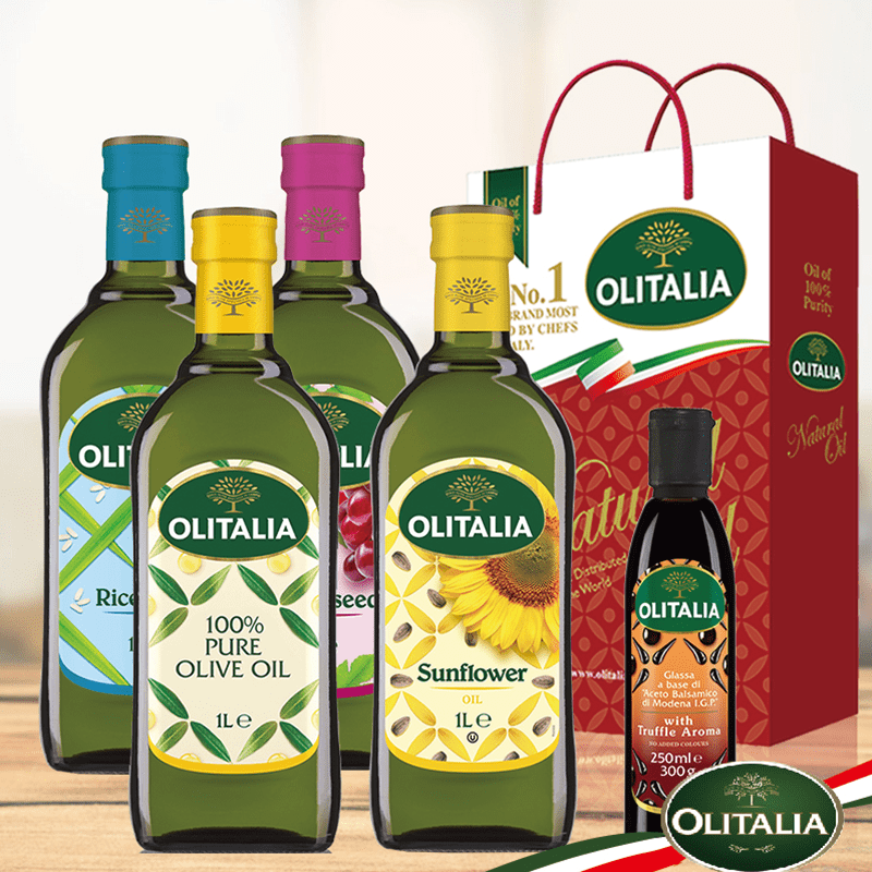 【Olitalia奧利塔】葵花油 玄米油 橄欖油品 葡萄籽油 禮盒+松露醋膏