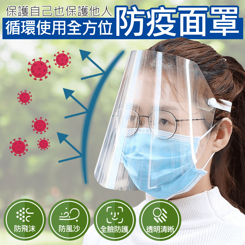 全方位全齡保護防疫防飛沫噴濺面罩 透明檔板 成人防護面罩兒童防護面罩
