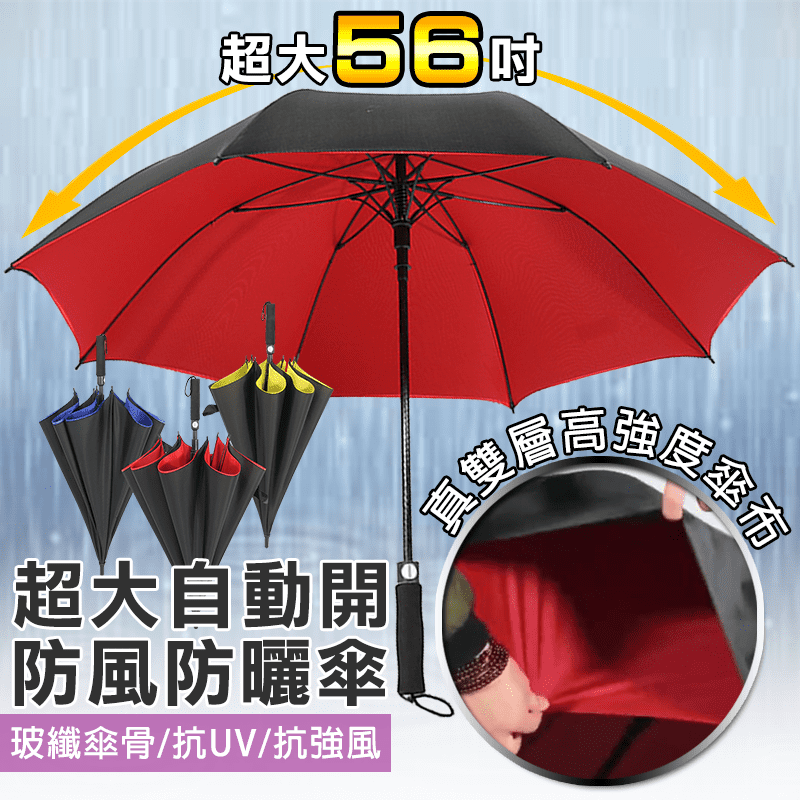 超級大自動開防風曬雨傘142cm 抗UV防曬/晴雨傘/自動傘/奈米防水塗層