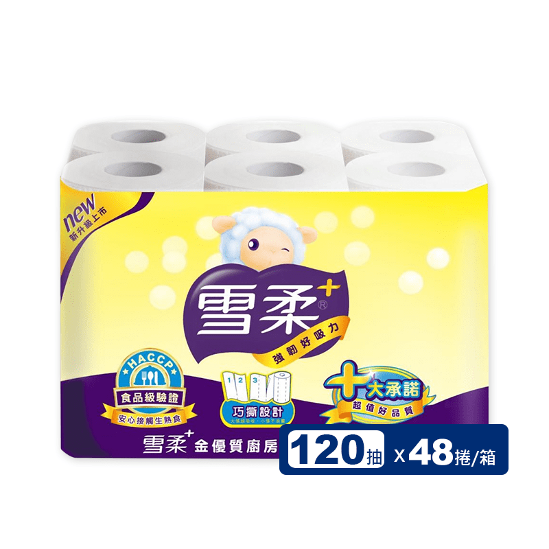 【雪柔】捲筒式廚房紙巾(120抽x6捲x8串/箱)