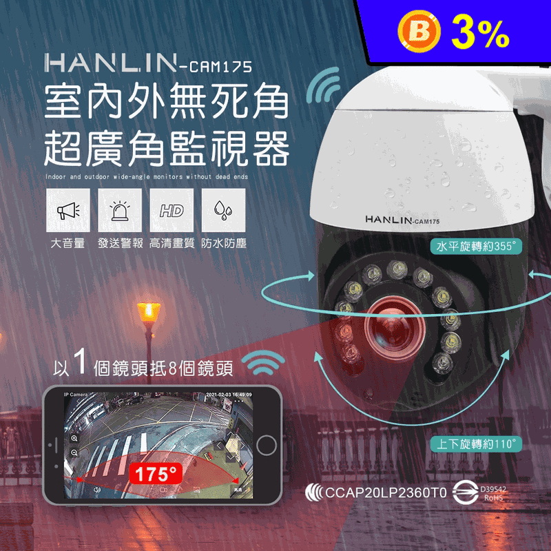 【HANLIN】室內外無死角超廣角監視器 CAM175  監控攝影機