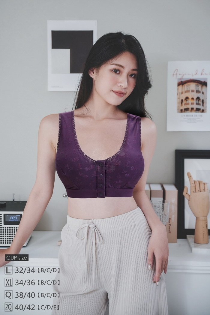 台灣製涼感速乾透氣繡花前釦無鋼圈內衣 方便穿脫 L-XXXL 大尺碼內衣