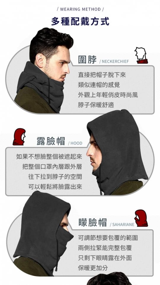 全罩式騎車防寒連帽面罩