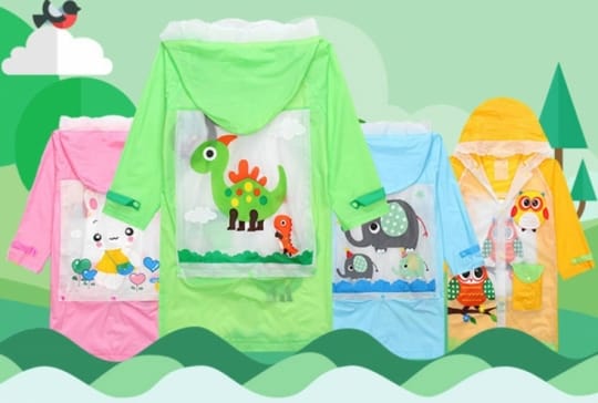 可愛兒童環保卡通造型雨衣(啾啾龍 附書包位 環保)