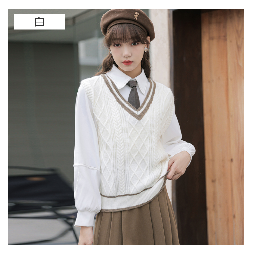 學院風麻花菱格壓紋背心 4色可選