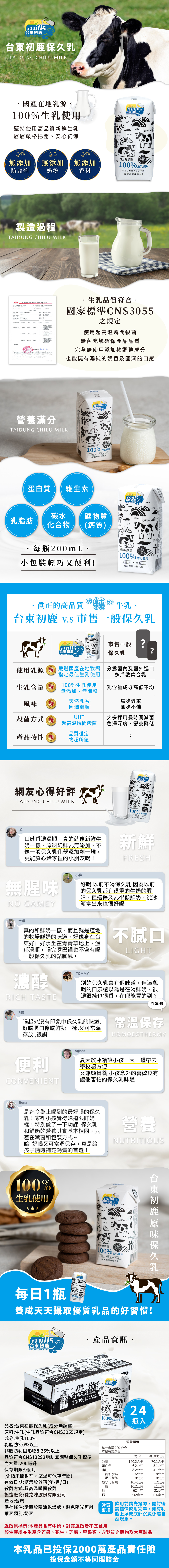 【台東初鹿】100%保久乳 200ml (24瓶/箱) 初鹿保久乳 牛乳 牛奶