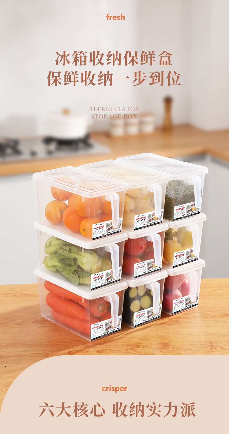 廚房冰箱多用途可疊加密封收納盒 帶把手食物保鮮盒 (2入／組)