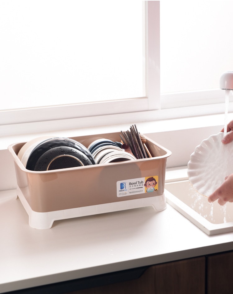 簡約風掀蓋式碗盤瀝水收納箱 碗筷翻蓋收納箱 餐具收納盒