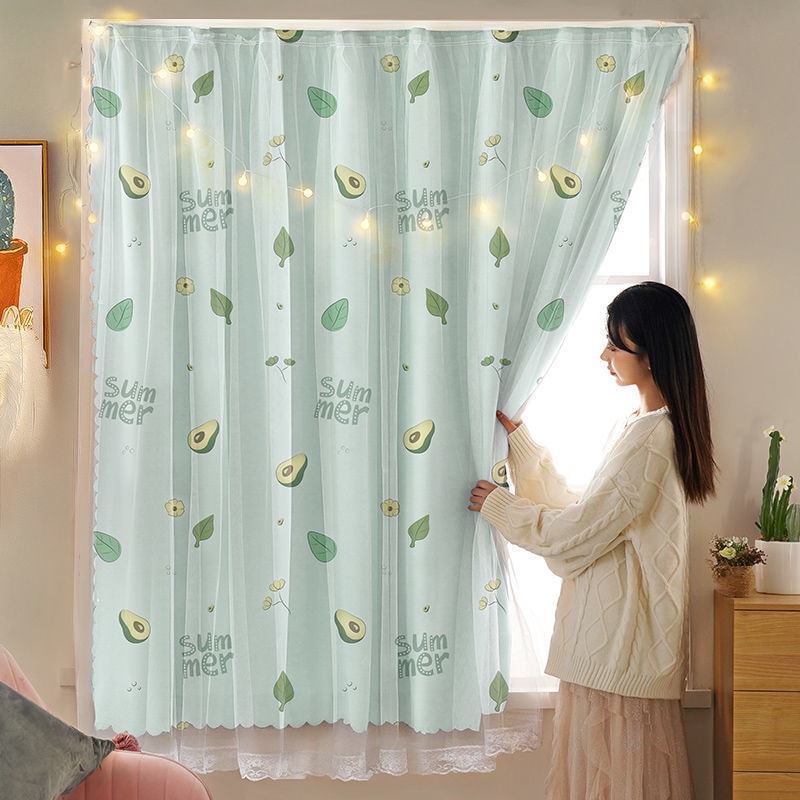 50%遮光免打孔布紗一體窗簾 魔術貼窗簾