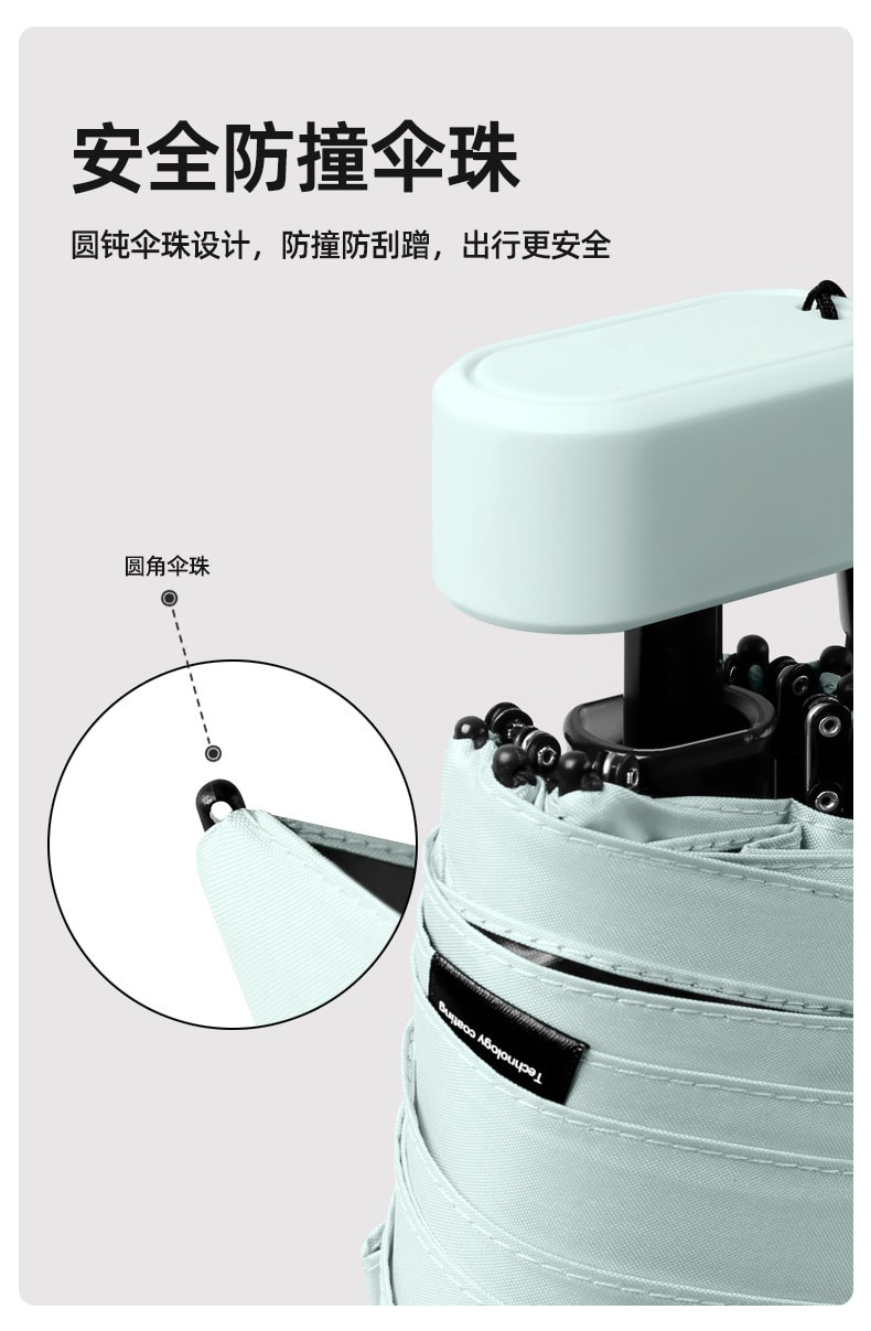 小巧隨身攜帶晴雨兩用纖薄迷你六折扁傘 防曬黑膠折疊傘 含收納包+肩帶