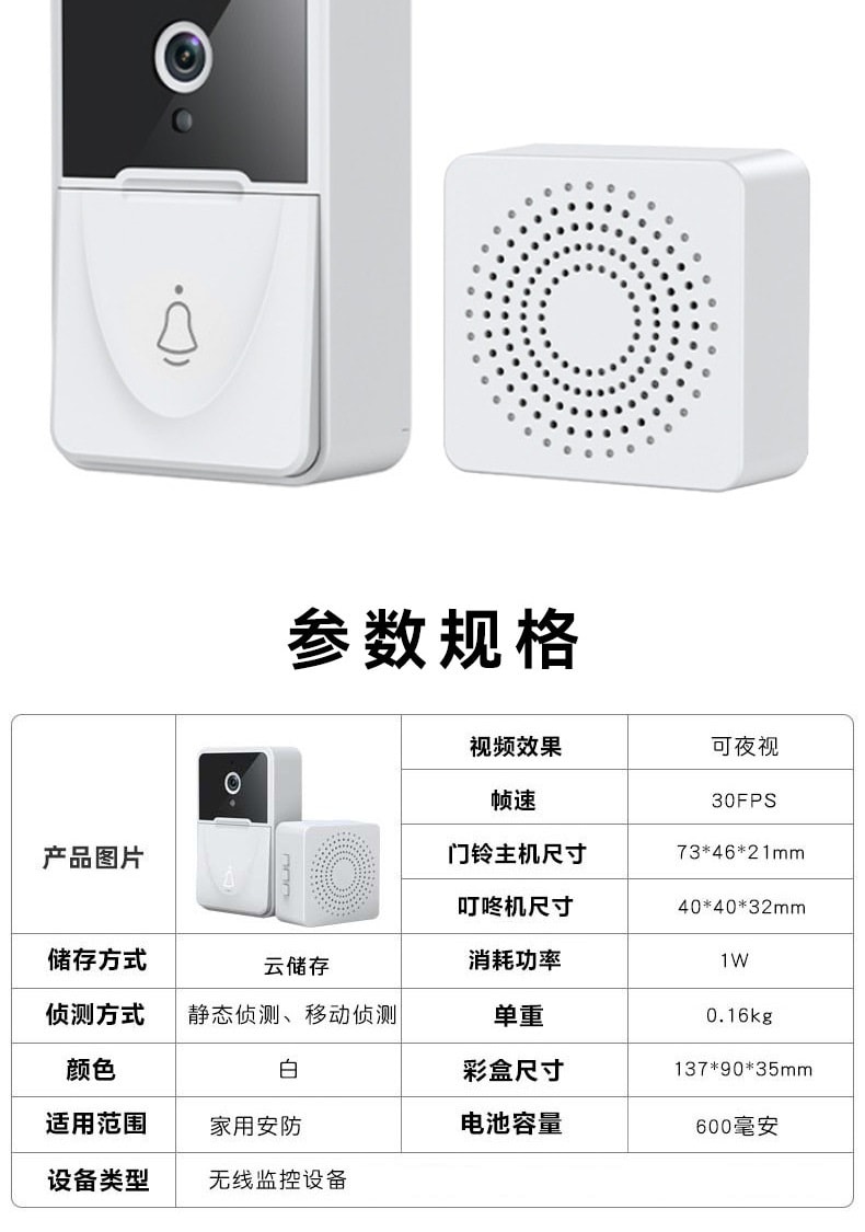 wifi無線可視門鈴 雙向語音對講機 X3 (USB充電)