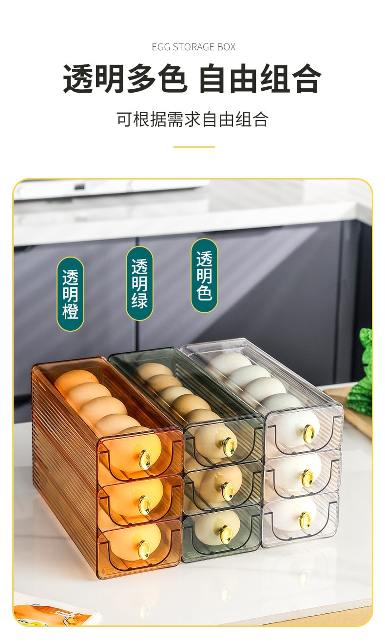 【晟樂居】輕奢風高透雞蛋收納盒 抽屜式雞蛋收納盒 (3層／組)