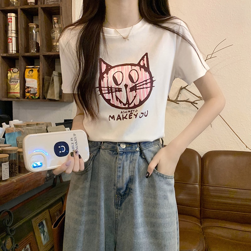 貓咪印花女款短袖t恤 貓咪圖案短袖上衣
