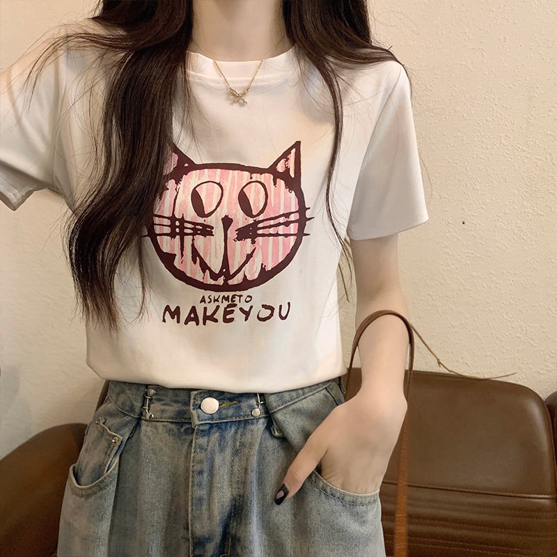 貓咪印花女款短袖t恤 貓咪圖案短袖上衣