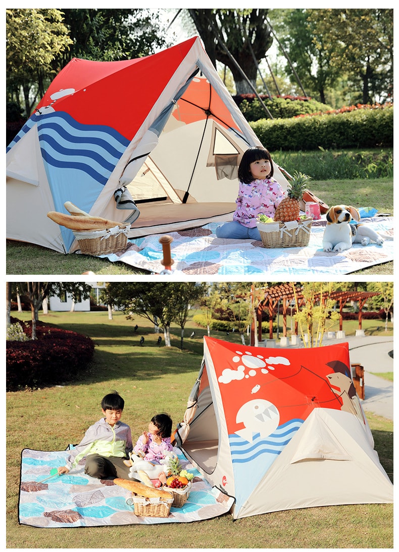【FUM】兒童戶外野營三角帳篷 3-4人沙灘露營帳