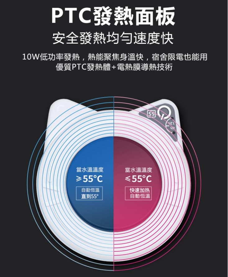 55°恆溫USB定時貓咪加熱保溫杯墊 SS-02