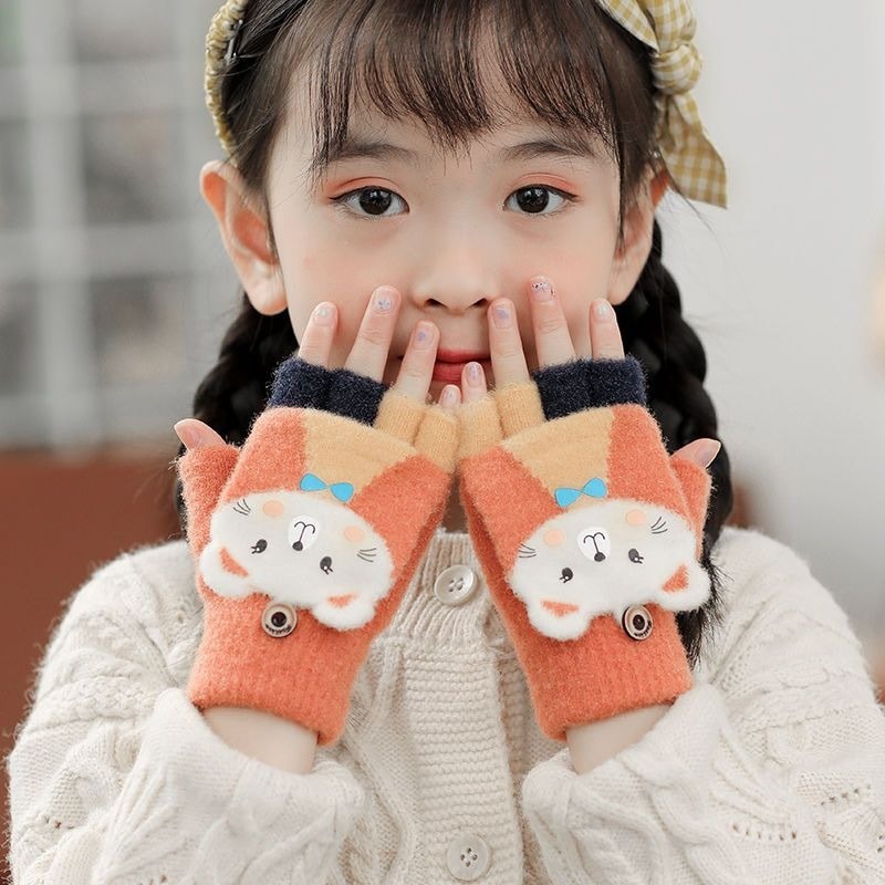 兒童韓版可愛動物半指針織手套　兩款多色任選