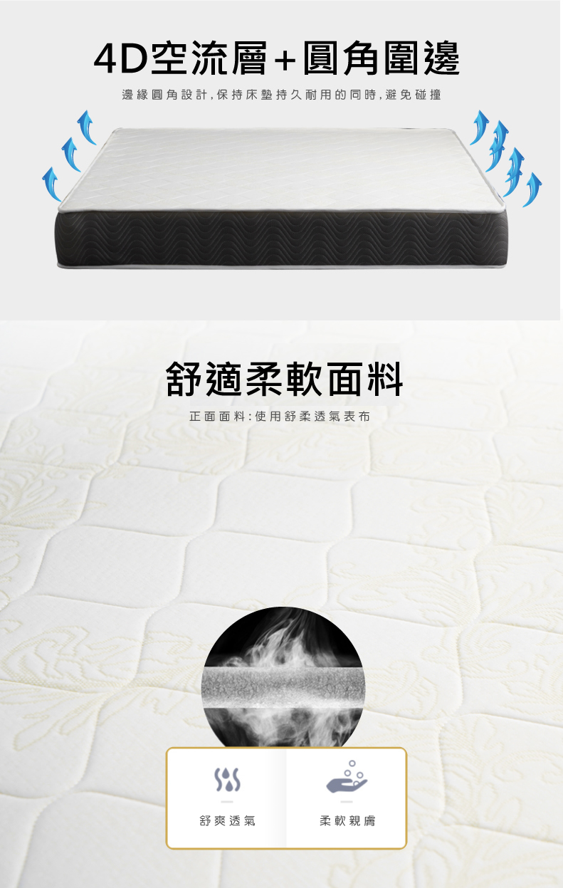 【Famy+】尊享舒眠款 4D網布透氣+新型鋼彈簧 軟硬適中床墊