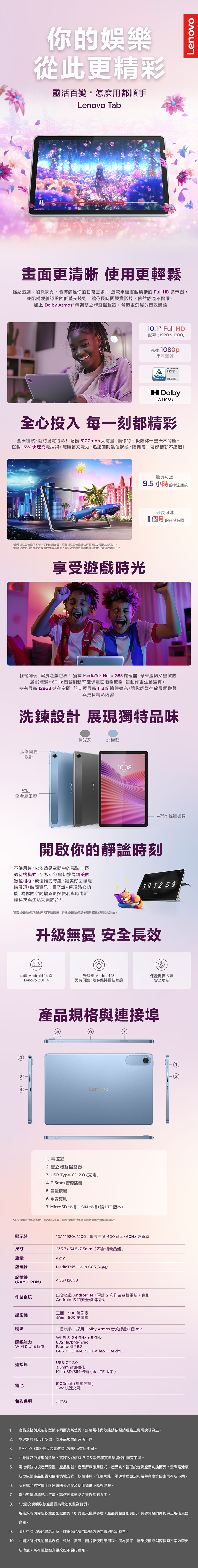 Lenovo 聯想 Tab TB311FU WiFi版 4G+128G 10.1吋平板電腦