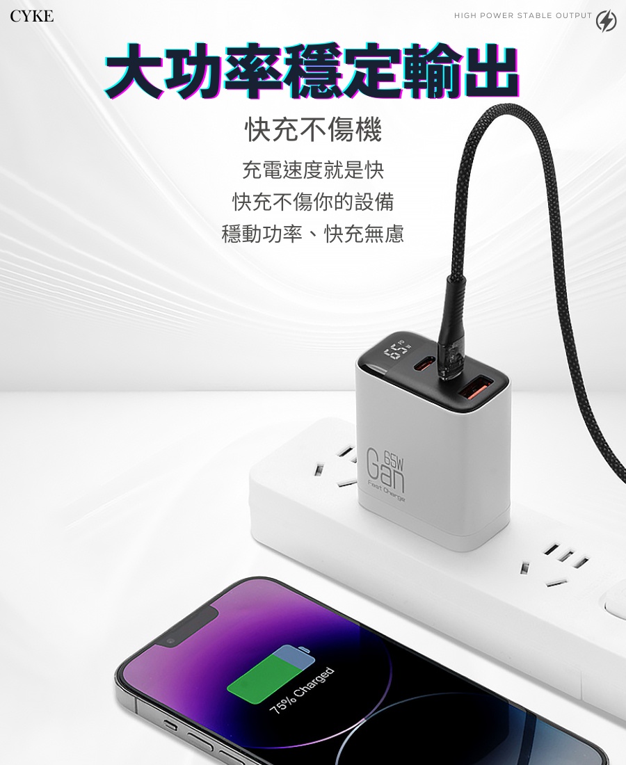 數位顯示 65w 快充頭 三孔 USB/雙TypeC 多設備兼容 安全保護 充電器 充電頭 快充頭 豆腐頭 充電