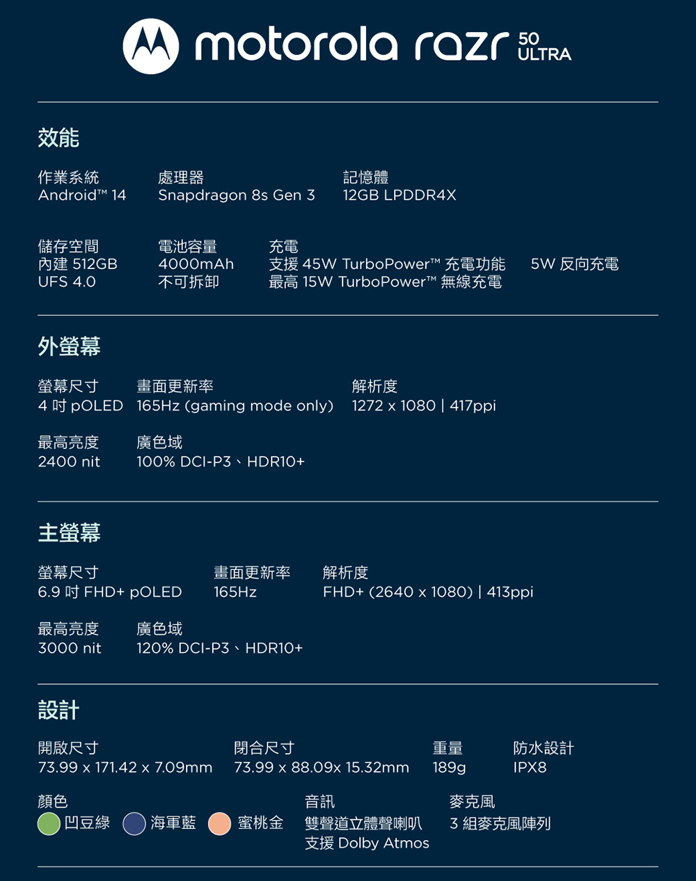 【Motorola】razr 50 ultra (12G/512G) 6.9吋 摺疊智慧型手機