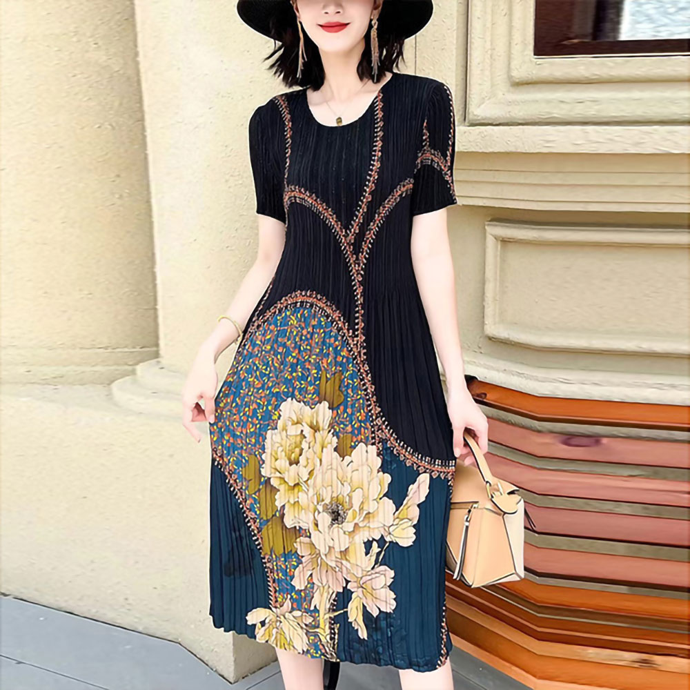 韓國三宅風格壓褶精品花漾序曲洋裝