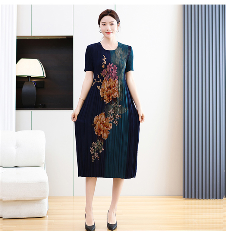 三宅壓褶風大花朵洋裝