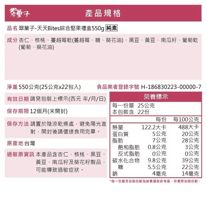 【翠菓子】無鹽無調味天天Bites綜合堅果禮盒