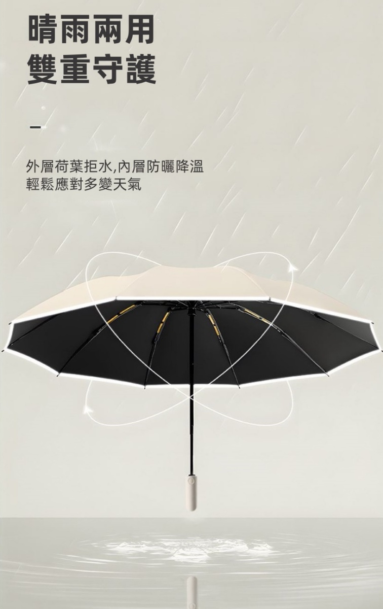 自動反向加厚雙骨晴雨傘