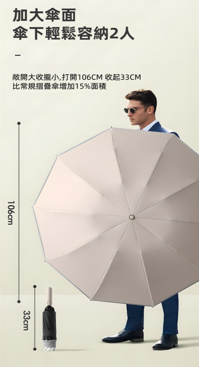 自動反向加厚雙骨晴雨傘