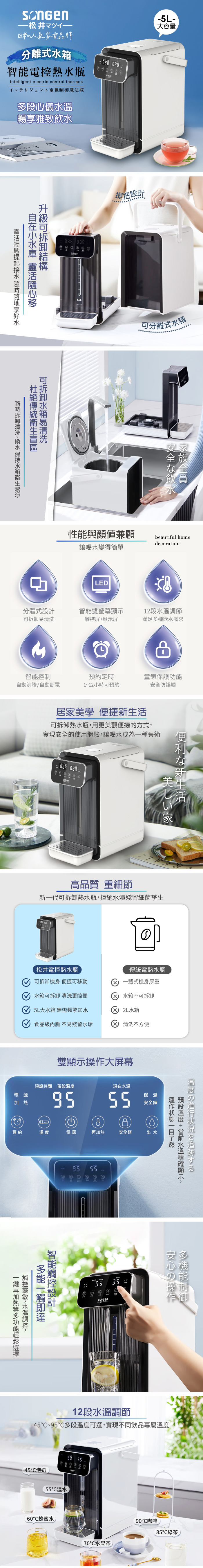 【SONGEN松井】可分離式水箱智能電控熱水瓶/開飲機/飲水機(SG-5504HP)