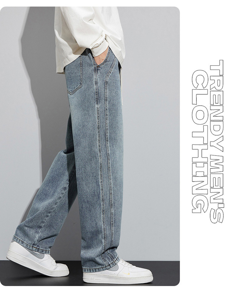 夏秋男士休閒寬鬆直筒牛仔褲