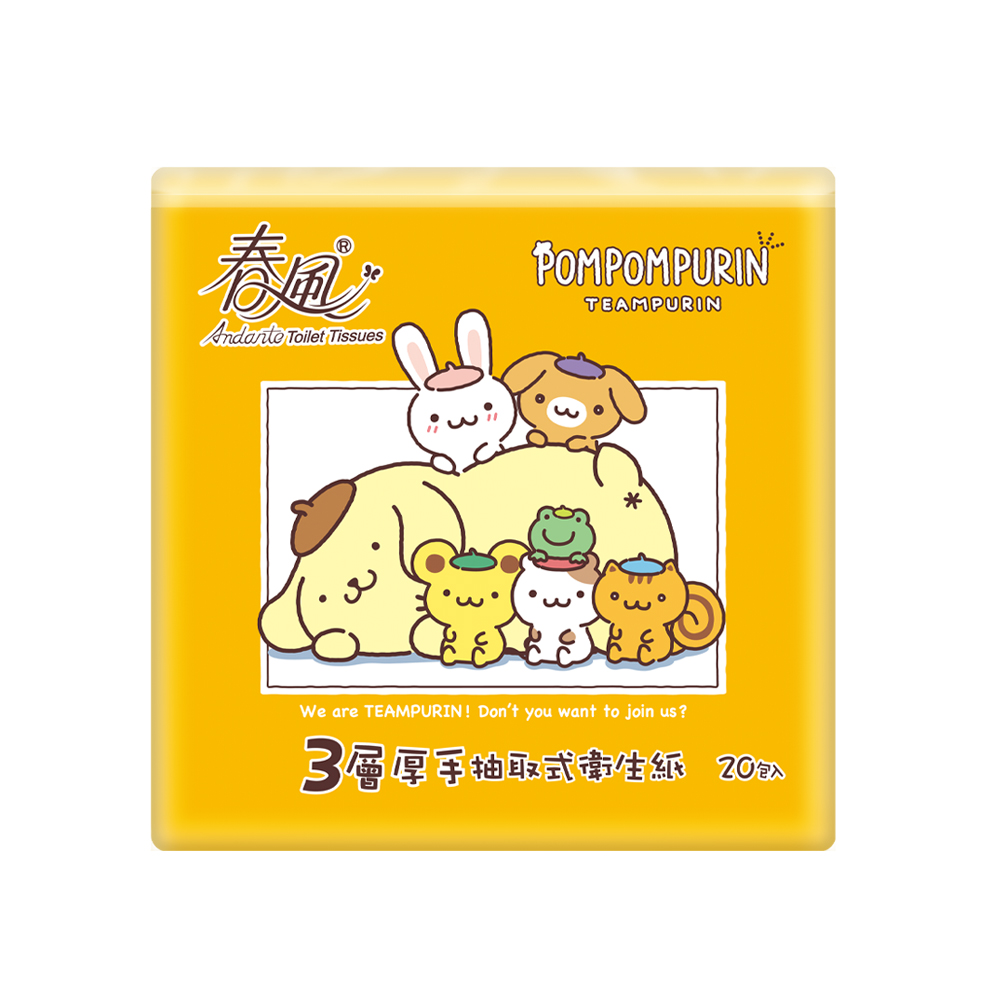 【春風】布丁狗-3層超細柔抽取式衛生紙(90抽x6捲x8串/箱)