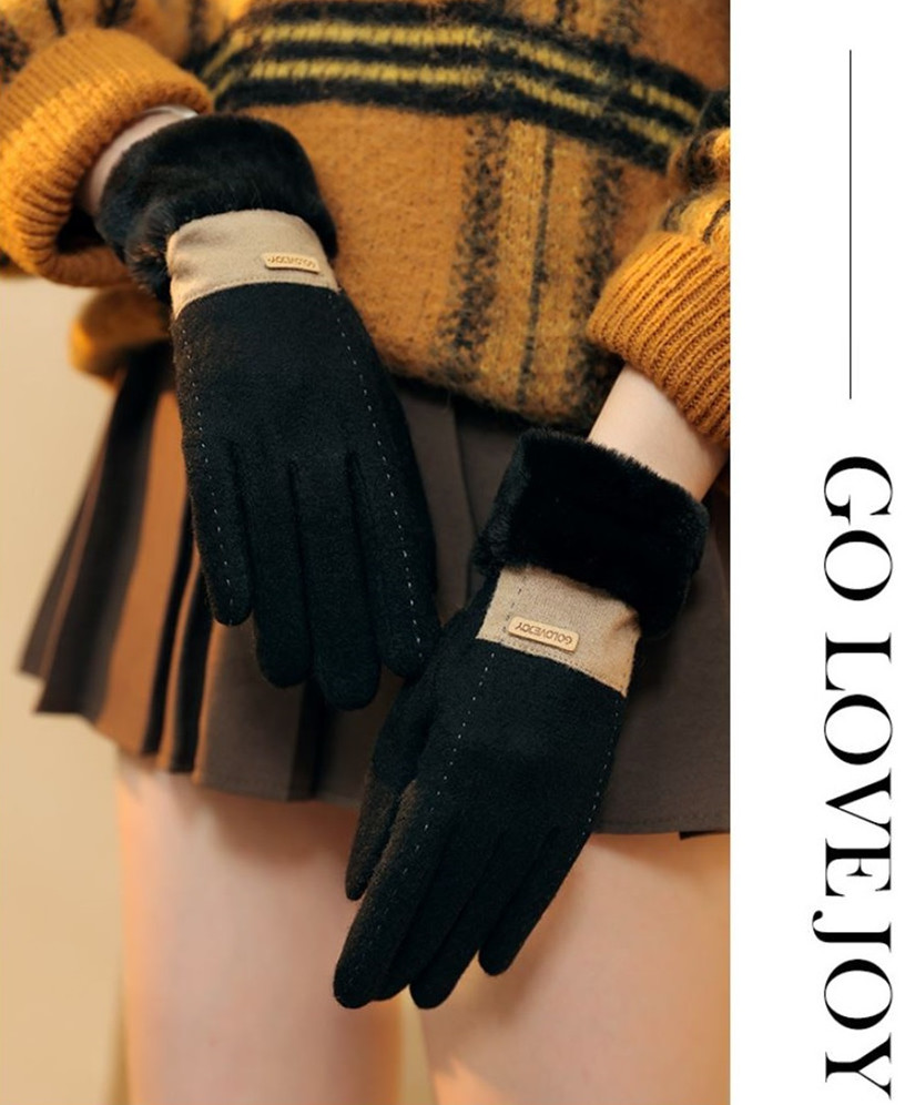 羊羔絨撞色加厚保暖手套