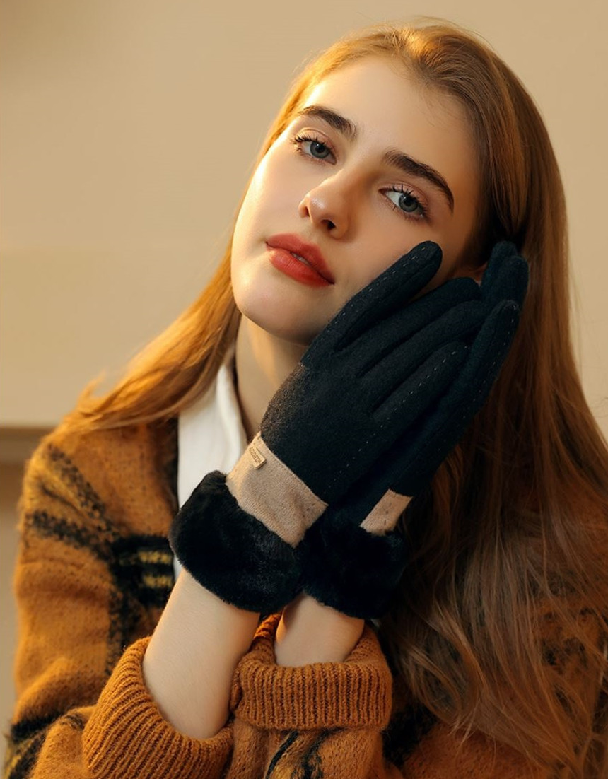 羊羔絨撞色加厚保暖手套