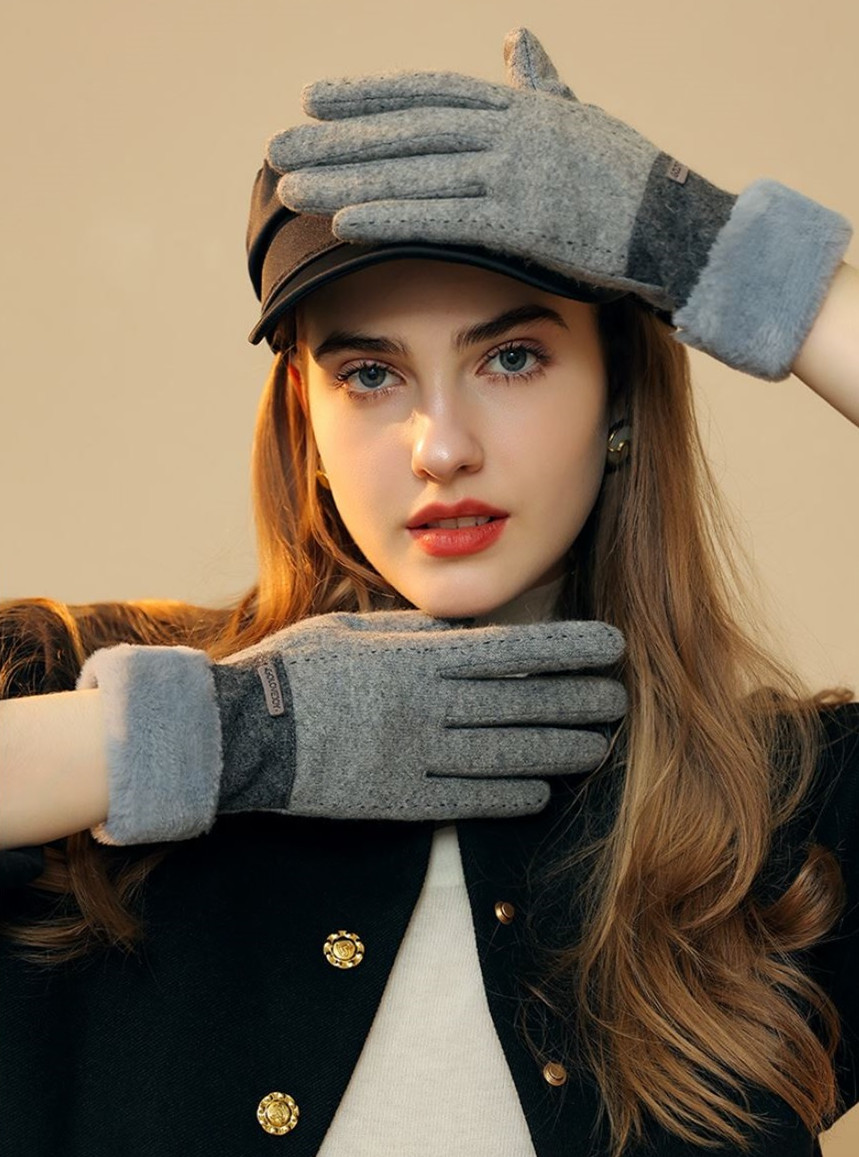 羊羔絨撞色加厚保暖手套