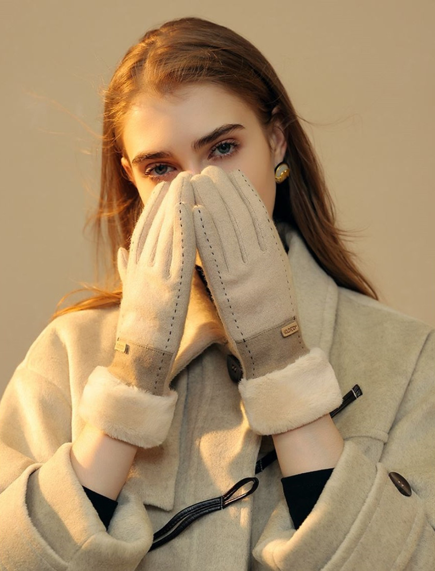 羊羔絨撞色加厚保暖手套