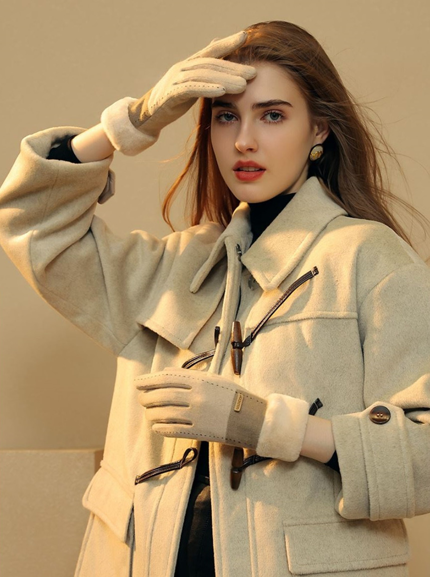 羊羔絨撞色加厚保暖手套