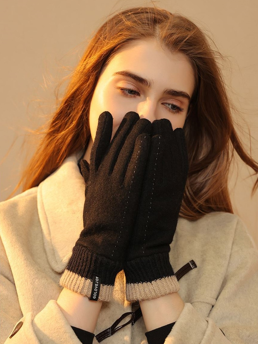 羊羔絨撞色加厚保暖手套