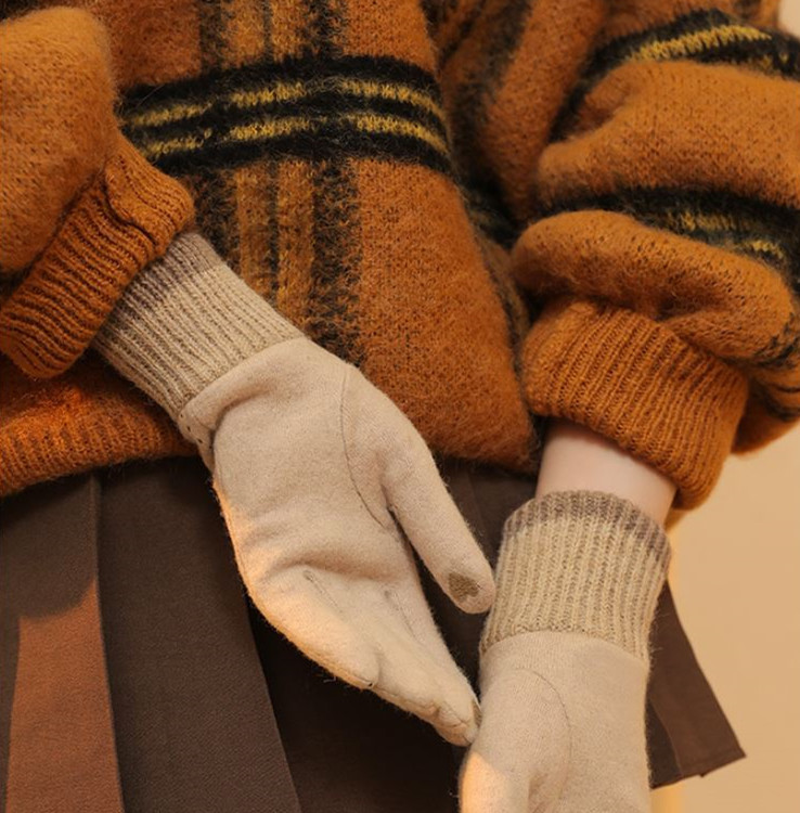 羊羔絨撞色加厚保暖手套