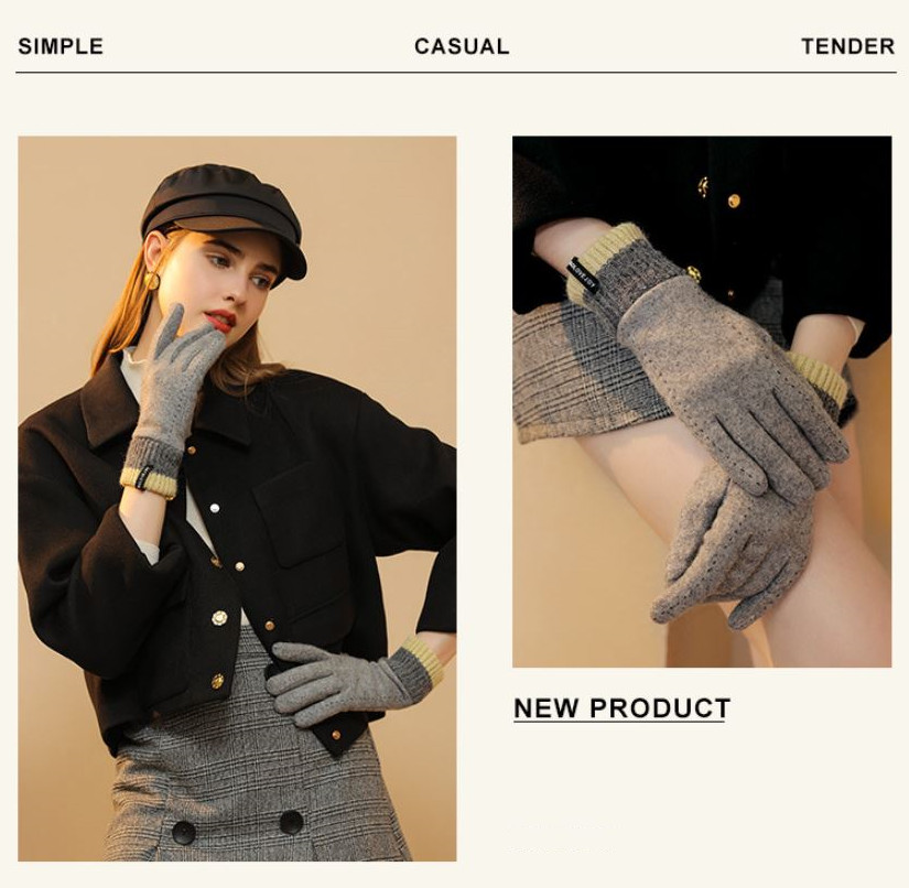 羊羔絨撞色加厚保暖手套