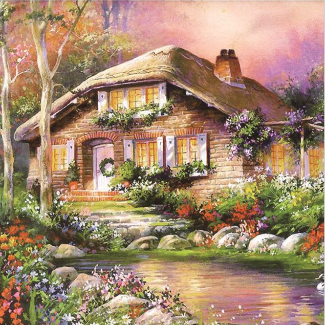 DIY歐風小屋5D鑽石畫(滿鑽)